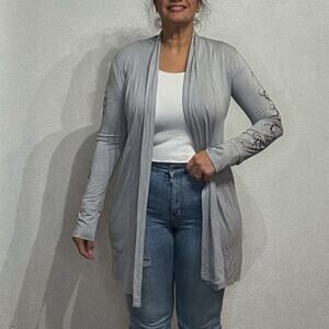 Ariella Gray Sequins Open Cardigan Sz M